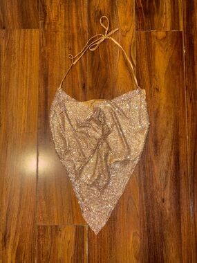 Better Be Metallic Gold Rhinestone Halter Top